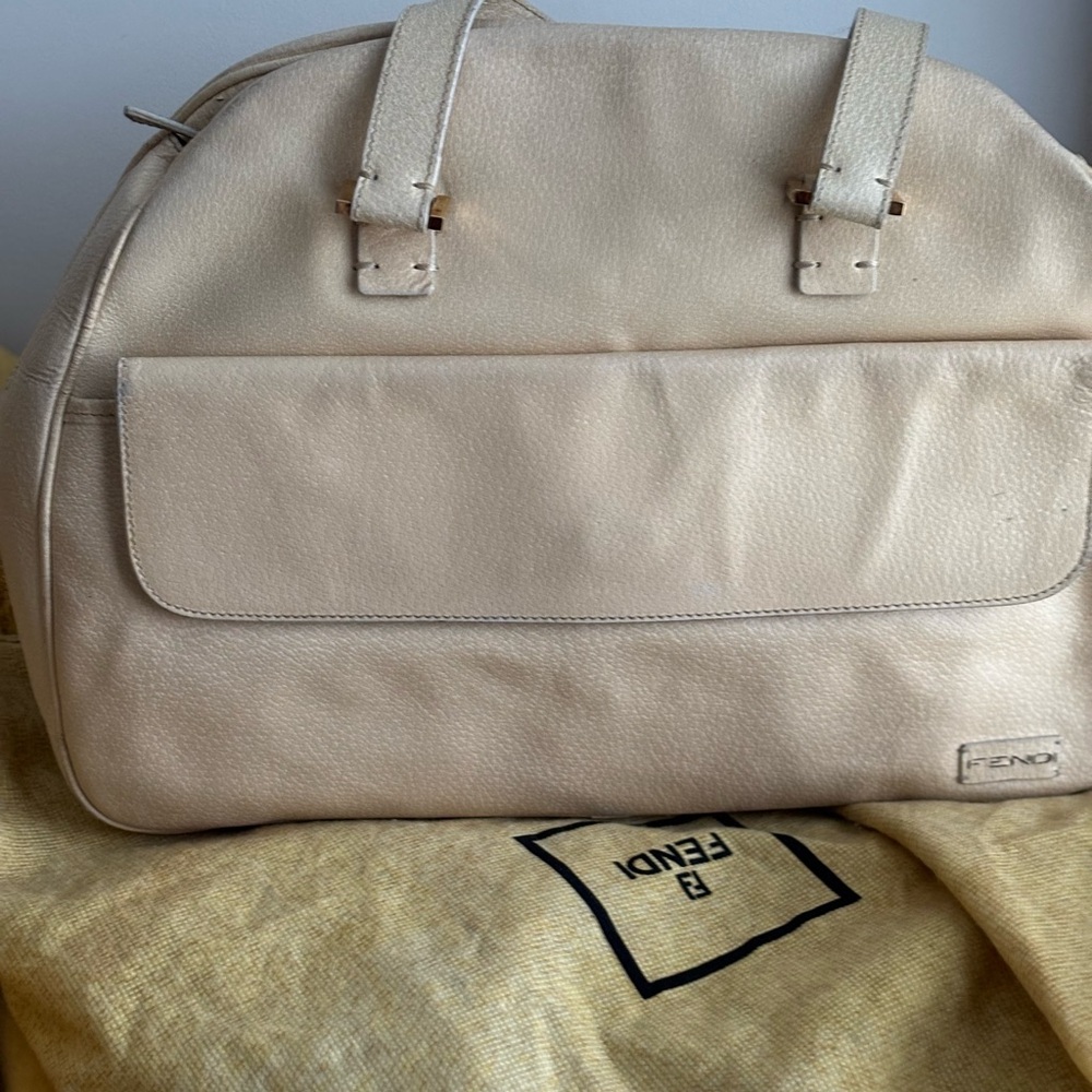 Fendi Gold and Cream Leather Detail